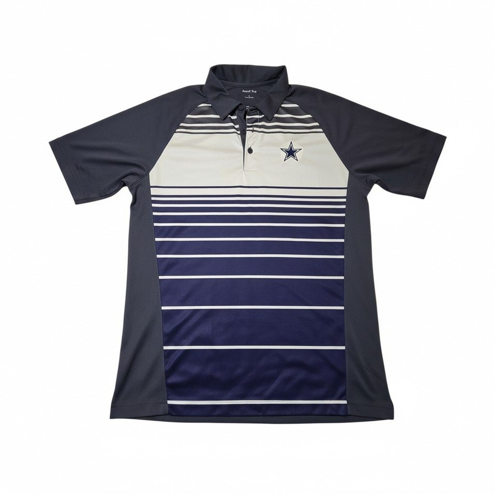 Sport-Tek Dallas Cowboys Mens Large Polo Shirt Navy Grey Striped Performance L